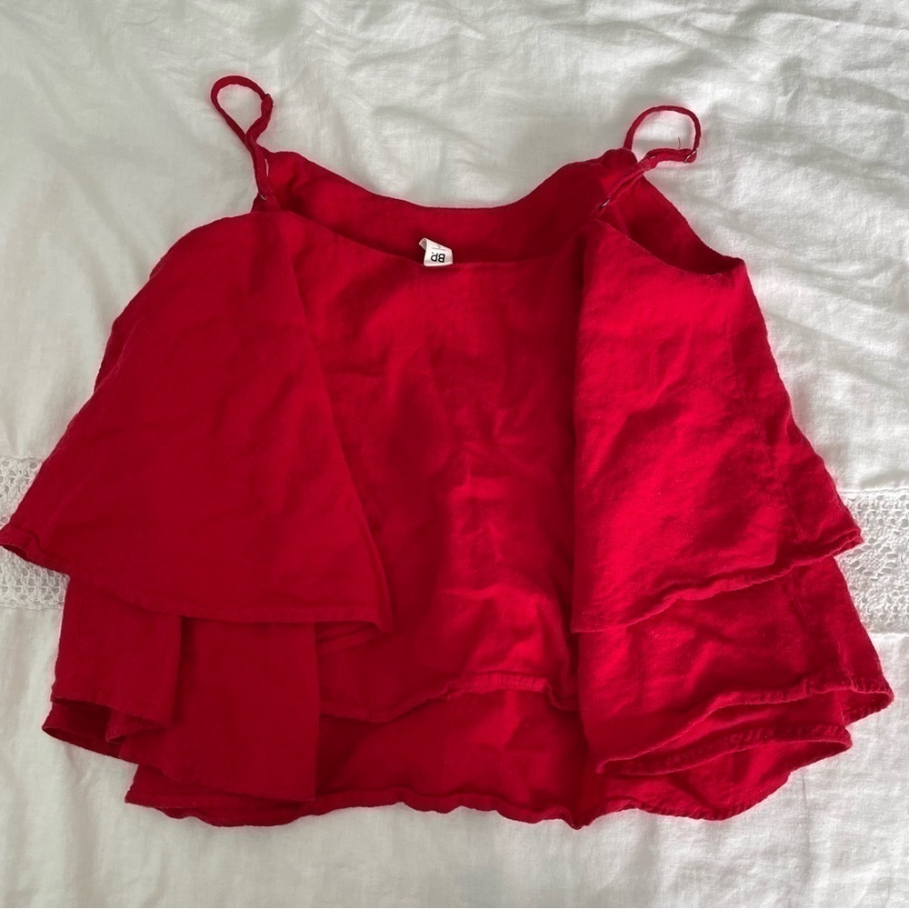 BP SMALL Tiered Linen Blend Camisole red top summer - Picture 4 of 5
